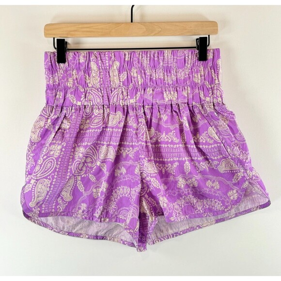 Free People Womens Shorts Purple The Way Home High Waisted Paisley Boho Medium - Picture 2 of 7